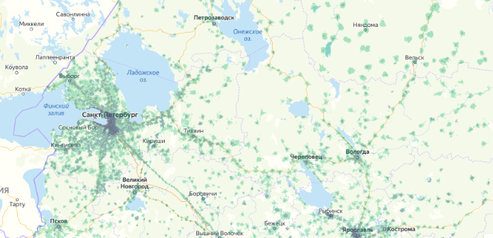 Зона покрытия МТС на карте Псков 